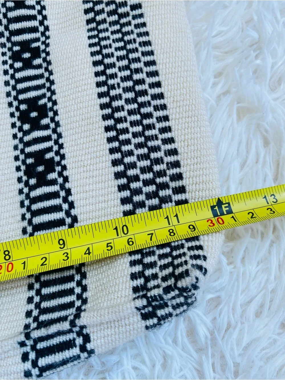 Handwoven Black & Ivory Boho Tote Bag Braided Handles Large Zip Tote